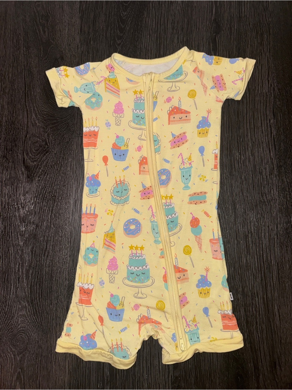 Frosted Birthday Yellow One Piece Bamboo Zippy Shorty Romper 3T